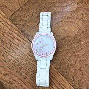 Betsey Johnson White Watch with Pink Accent